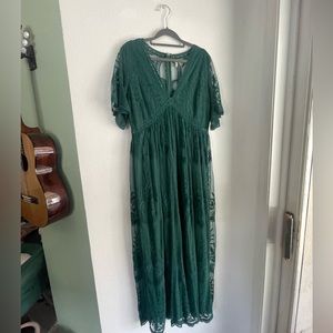 Pink Blush Green Lace Overlay Maternity Dress- Size M